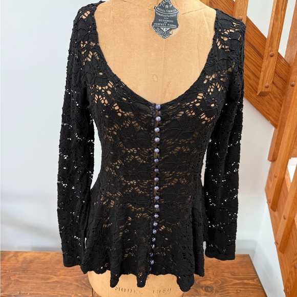 Betsey Johnson Tops - Betsey Johnson Sample Black Lace Long Sleeve Blouse